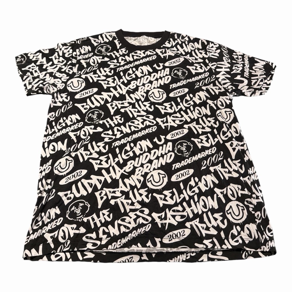 TRUE RELIGION MEN'S BLACK CREW NECK SHORT SLEEVE T-SHIRT SIZE XL Y2K